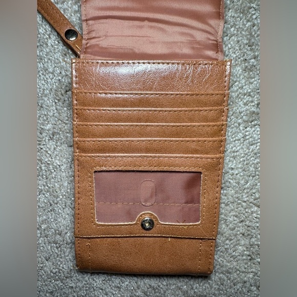 Cognac Brown Faux Leather Crossbody Wallet Purse Phone Holder Concerts Events - Picture 5 of 6